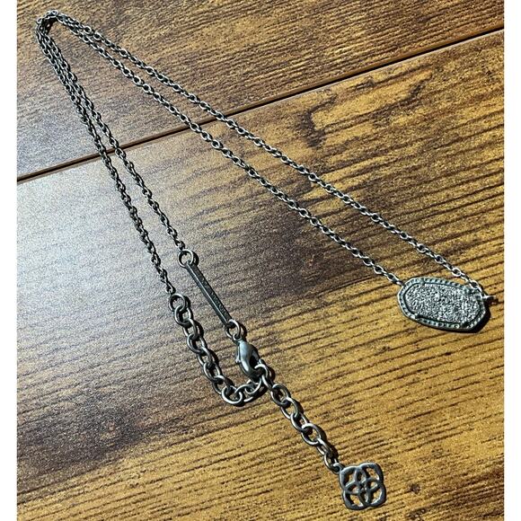Kendra Scott Elisa Silver Chain and Silvery Drusy 15" Chain 2" Extender - Picture 1 of 6